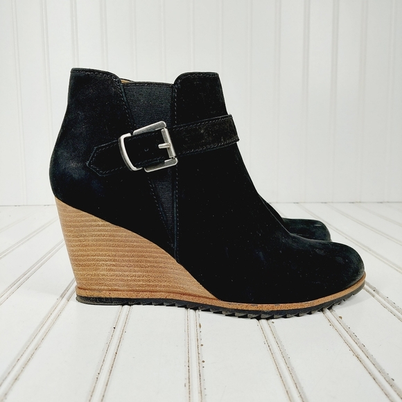 Caslon Addison Suede Almond Toe Wedge Buckle Ankle Booties D443 - Picture 5 of 12